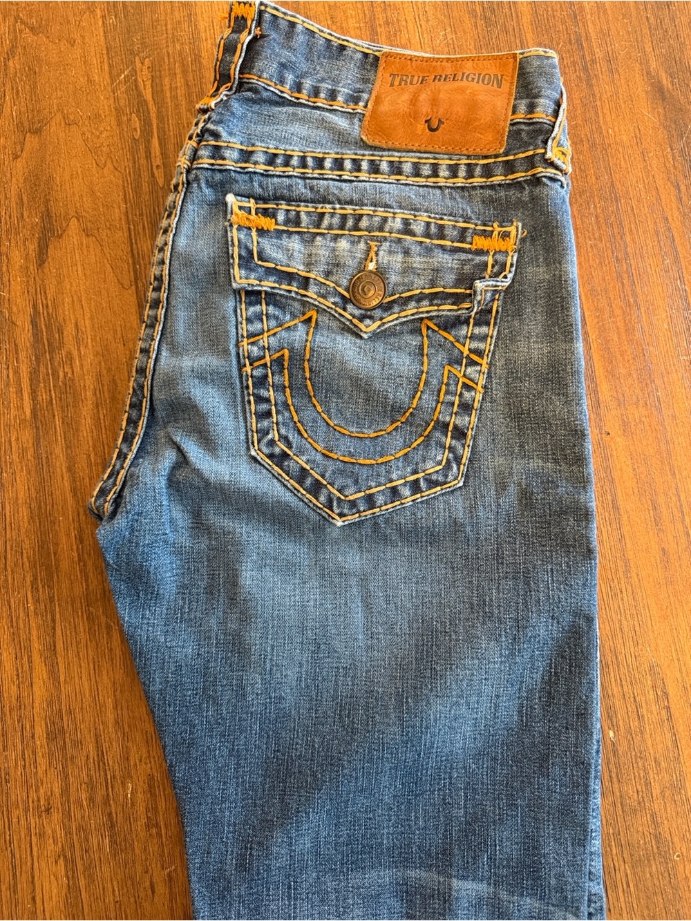 True Religion Men's Straight Jeans - Blue with Contrast Stitching